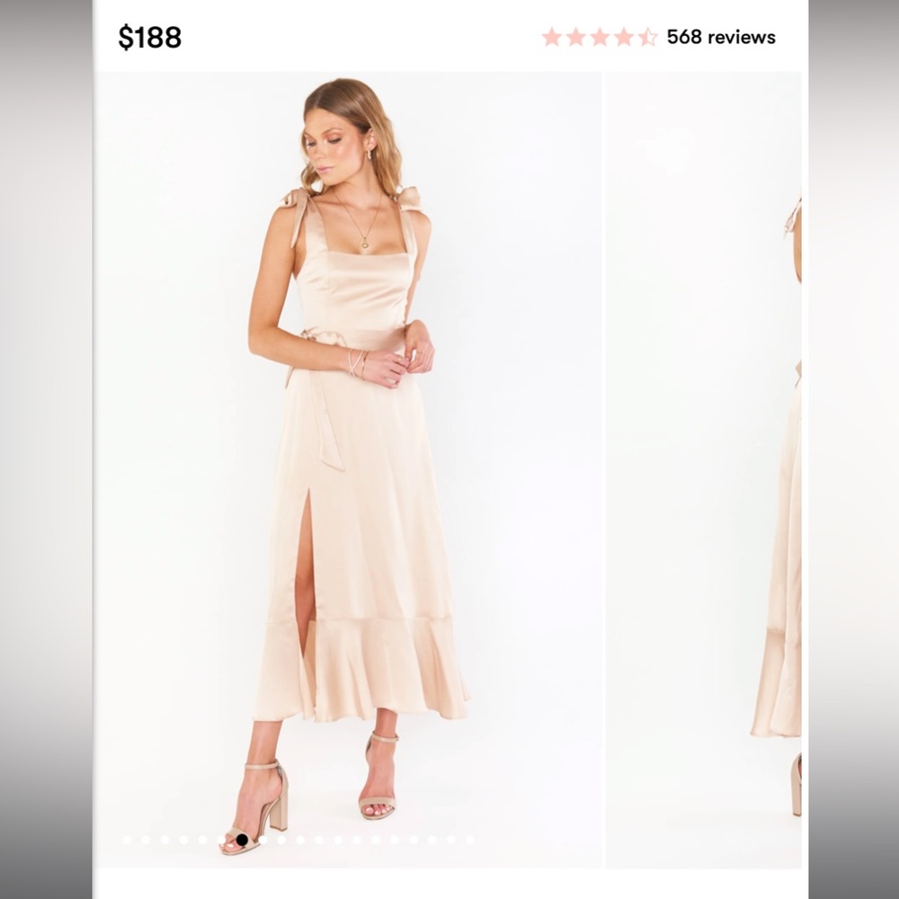 Show Me Your MuMu Claire Midi Dress- Champagne Satin Worn Once Waist Tie Missing
